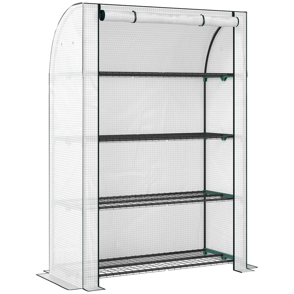 Outsunny Mini Greenhouse with Reinforced PE Cover, Portable Indoor Outdoor Green House with Roll-up Door, 170 x 120 x 50cm, White