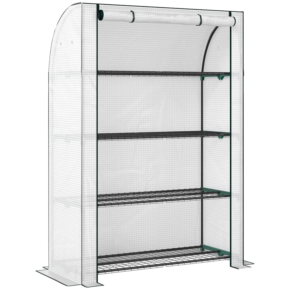 Outsunny Mini Greenhouse with Reinforced PE Cover, Portable Indoor Outdoor Green House with Roll-up Door, 170 x 120 x 50cm, White