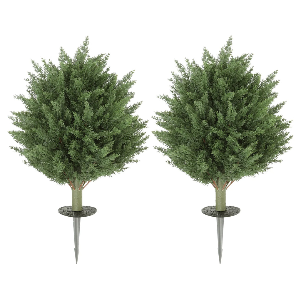 60 cm Artificial Cypress Tree with Ground Stake, Set of 2 Artificial Plants for Indoor & Outdoor, UV Resistant, Green