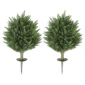 60 cm Artificial Cypress Tree with Ground Stake, Set of 2 Artificial Plants for Indoor & Outdoor, UV Resistant, Green