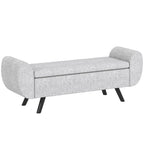 Storage Ottoman with Armrest, Window Seat, Upholstered Linen Storage Bench with Rubberwood Legs, Footstool for Bedroom Living Room, Hallway, Light Grey