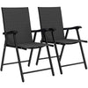 Outsunny Folding Garden Chairs Set of 2, Foldable Garden Dining Chairs with High Back, Armrests, Texteline Seat, Black
