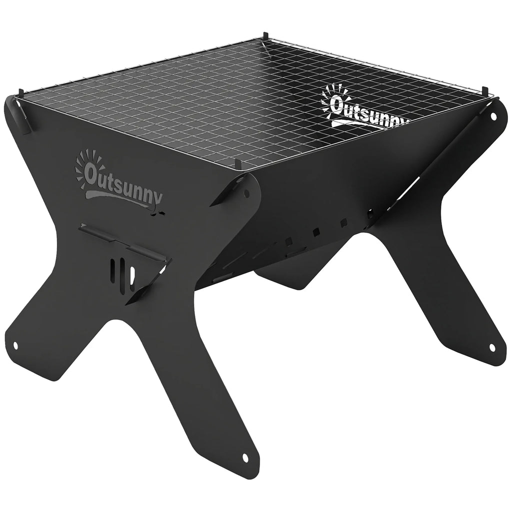 Outsunny 2-In-1 Portable BBQ Grill and Camping Fire Pit, Tabletop Charcoal Barbecue Grill with Gripper, Gloves and Carry Bag