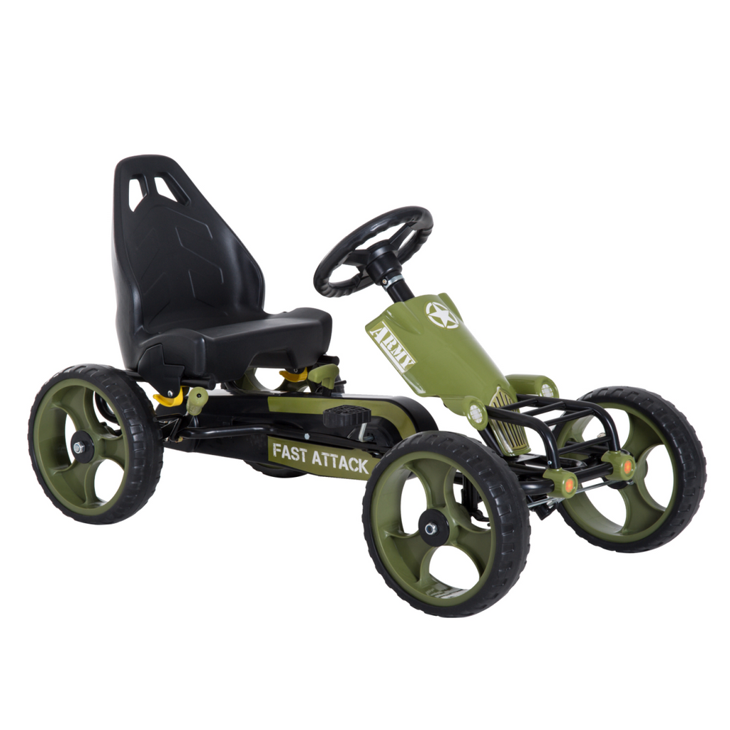 Pedal Go Kart Ride On Racer Hand Brake EVA Tyre Adjsuatble Seat Green