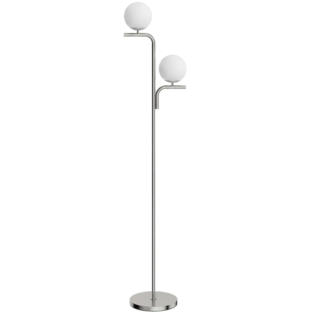 LED Floor Lamp, Modern Standing Lamp with 3 Colour Temperatures, Globe Glass Shades and Foot Switch, Silver Tone