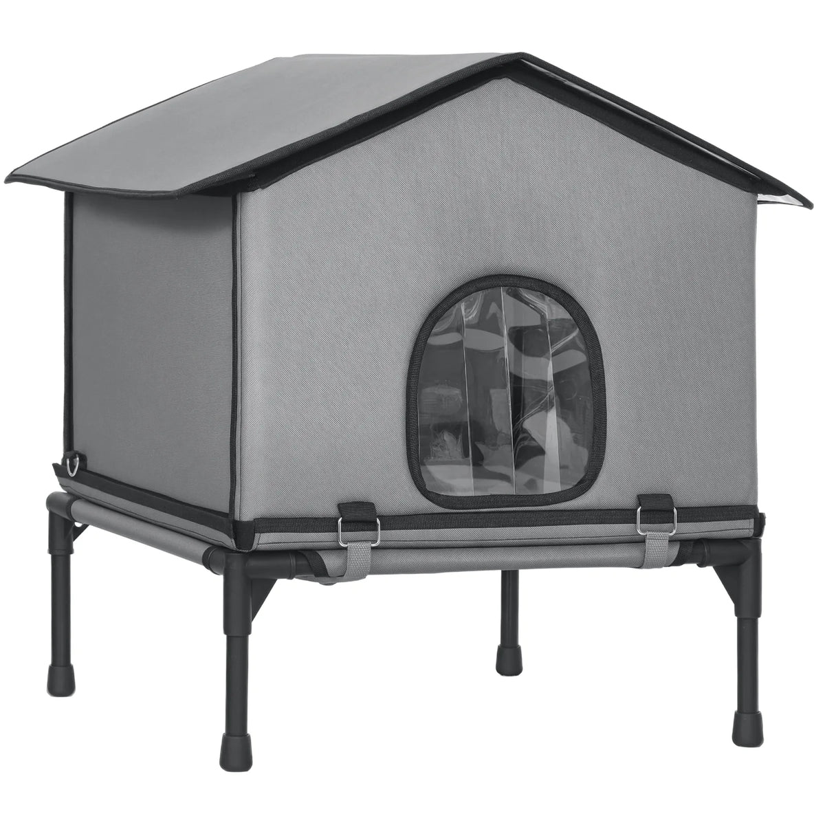 PawHut Outdoor Cat House, Waterproof Insulated Cat Kennel with Elevated Base, Foldable Feral Kitty Shelter for Kittens, Grey
