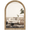 Arched Wall Mirror with Grooved Frame — Brown, 50 × 70cm