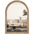 Arched Wall Mirror with Grooved Frame — Brown, 50 × 70cm