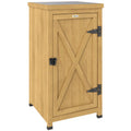 Outsunny Wooden Garden Shed, Garden Tool Storage Shed with Metal Top and Shelf, Light Brown