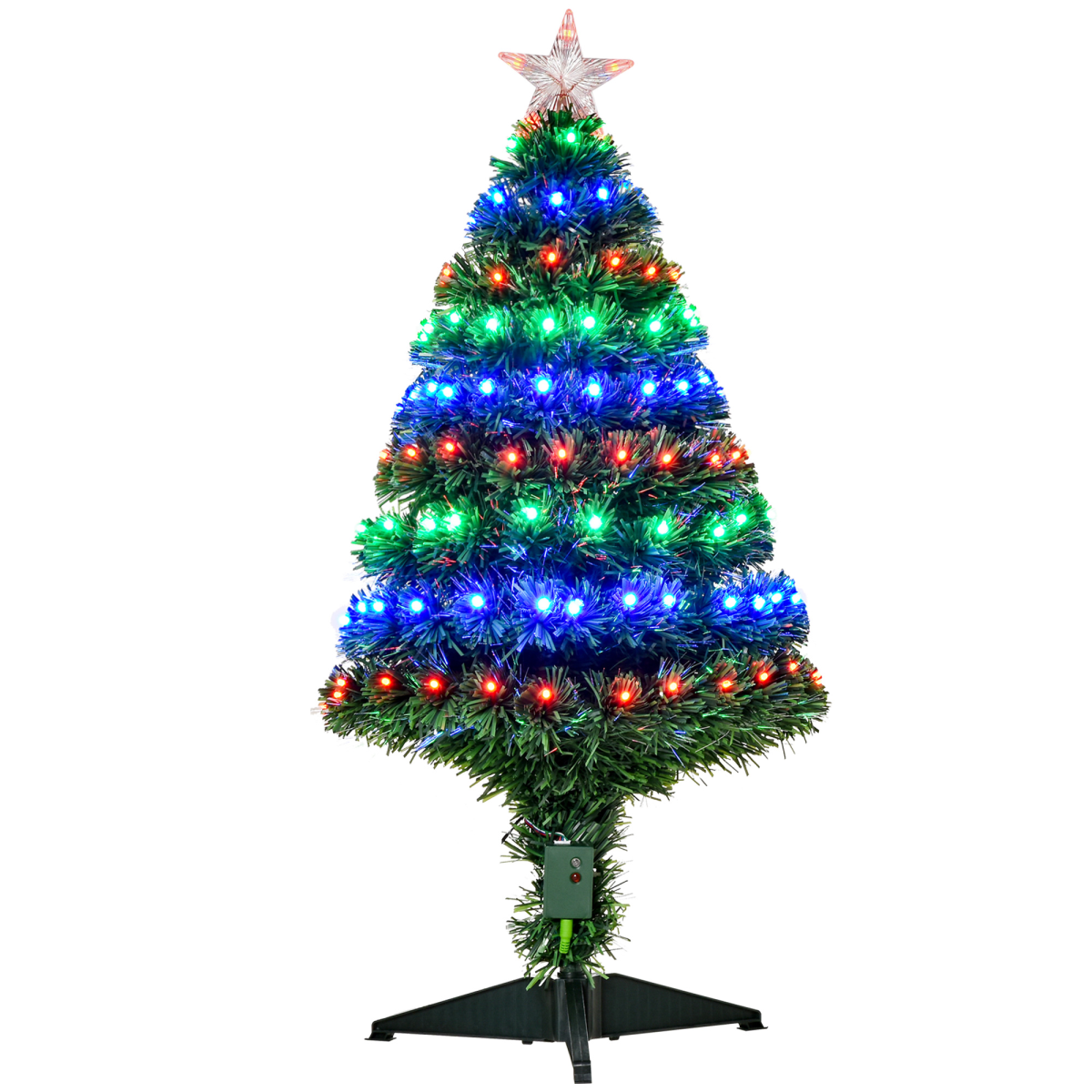 3ft Prelit Artificial Christmas Tree with Multi-Coloured Fiber Optic LED Green