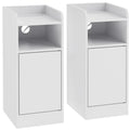Slim Bedside Table Set of 2 with Charging Station, Narrow Bedside Cabinet with Adjustable Shelf, White