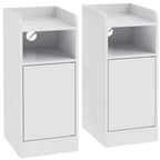 Slim Bedside Table Set of 2 with Charging Station, Narrow Bedside Cabinet with Adjustable Shelf, White