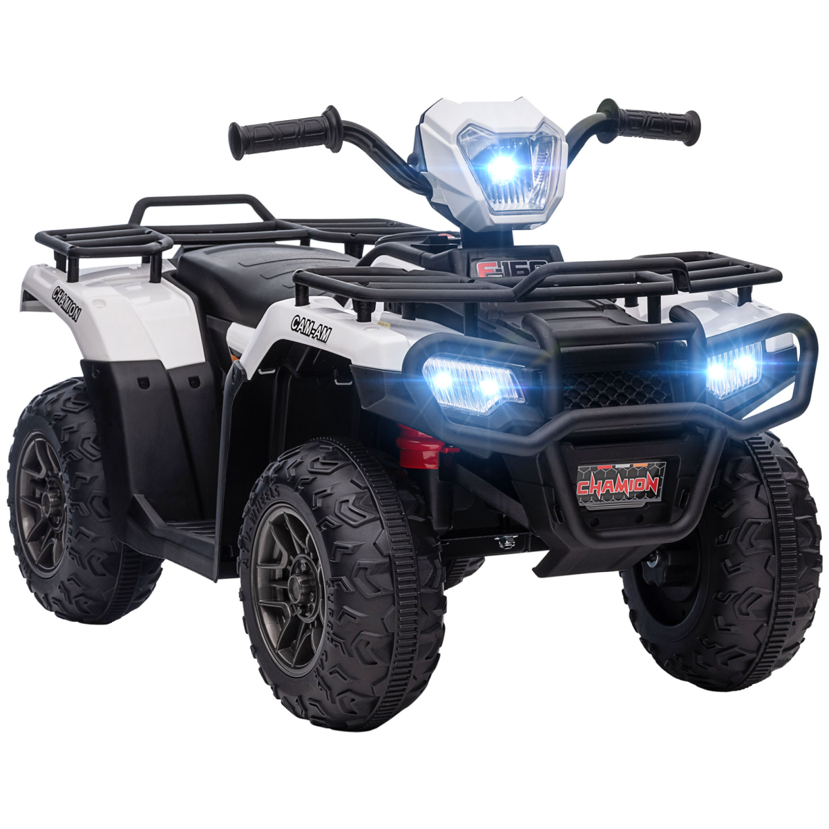 12V Electric Quad Bike for Kids with LED Headlights, Music - White