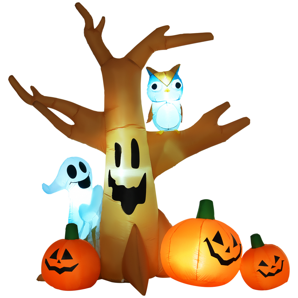 LED Inflatable Halloween Tree with Ghost, Pumpkins & Owl — 240cm