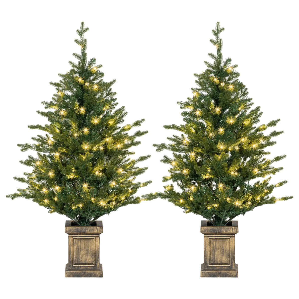 HOMCOM Set of Two Artificial 4ft Christmas Trees, with Lights - Green
