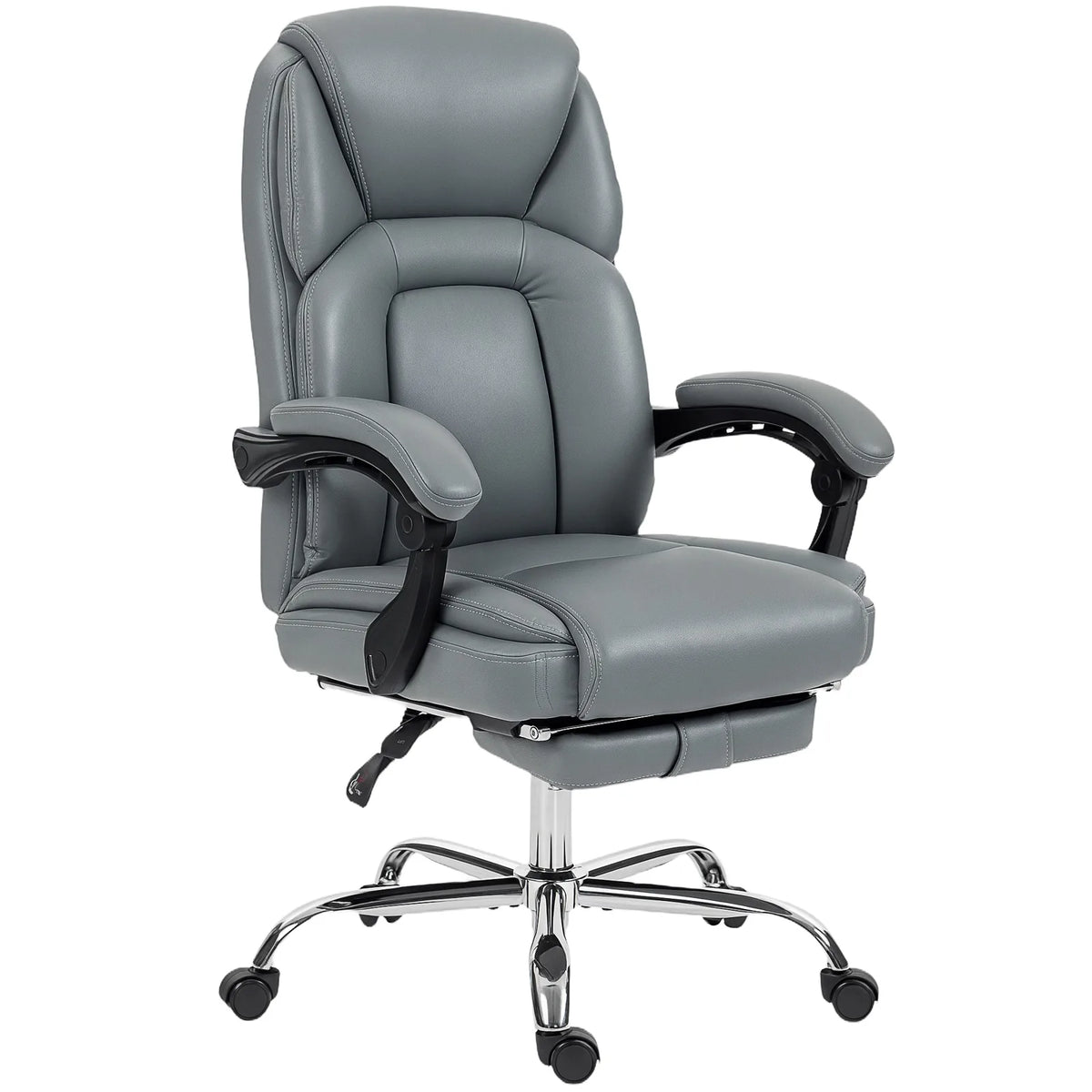 Faux Leather Reclining Office Chair, with Footrest - Grey