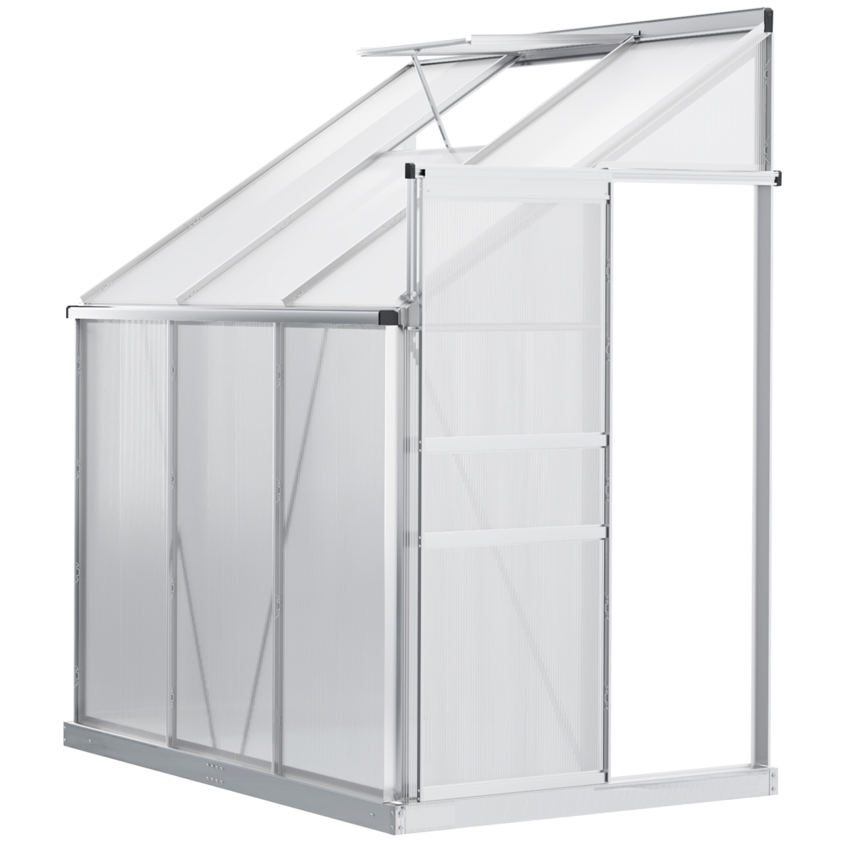 6 x 4ft Polycarbonate Greenhouse Aluminum Roof Vent, Rain Gutter Sliding Door