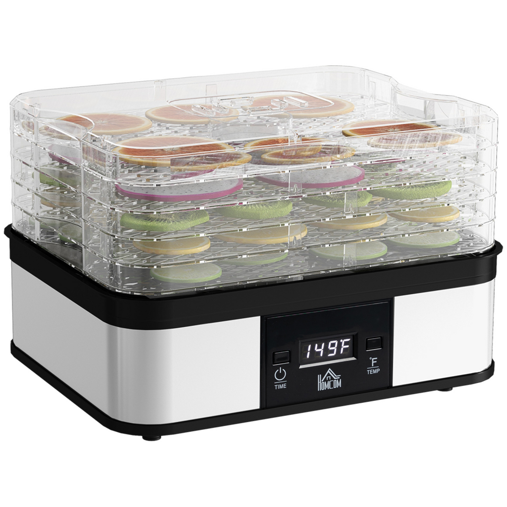 5-Tier Food Dehydrator with LCD Timer — 245W, Silver