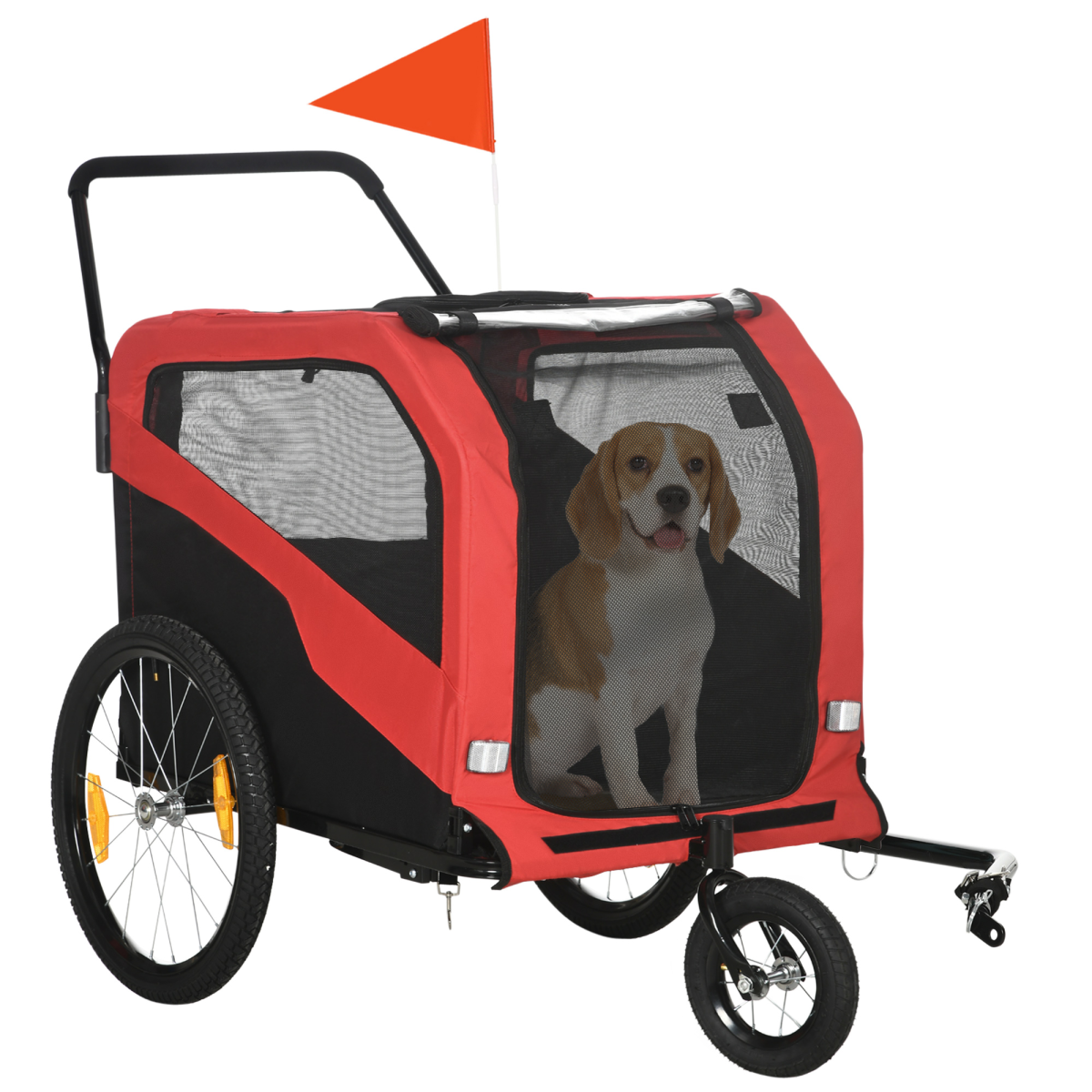 2-in-1 Dog Bike Trailer Pet Stroller for Large Dogs with Hitch - Red