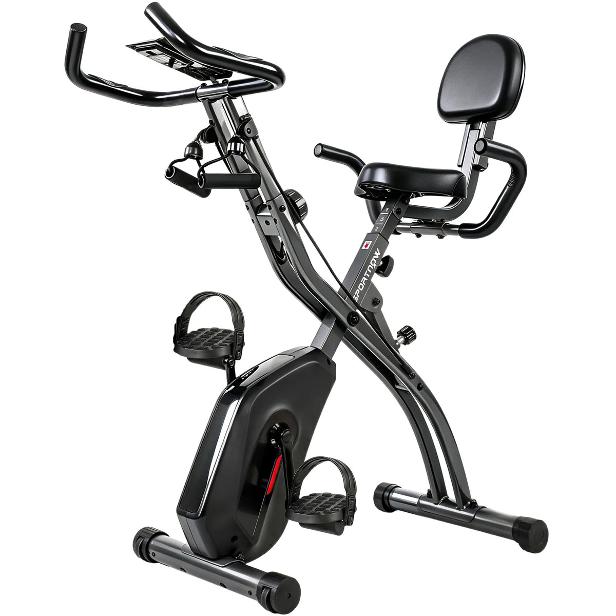 SPORTNOW 4-In-1 Folding Exercise Bike with Resistance Bands, Bluetooth App, 8-Level Magnetic Resistance, LCD Display, Black