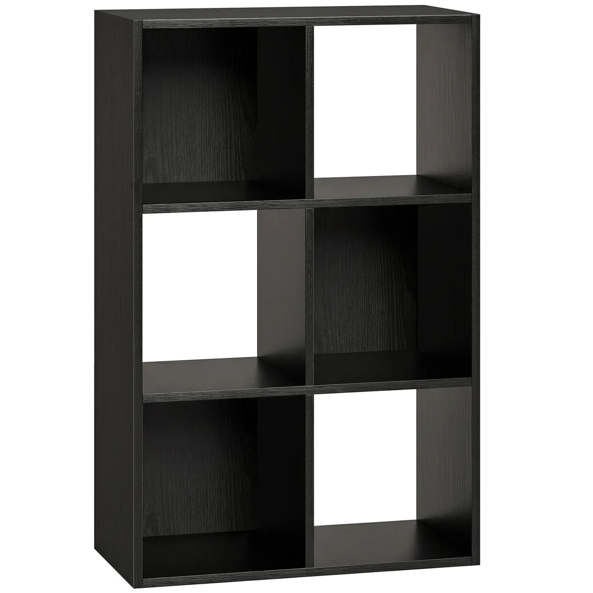 Industrial Style Storage Shelf, Bookcase, Bookshelf with 6 Compartments, for Living Room, Home Study, Black Wood Effect