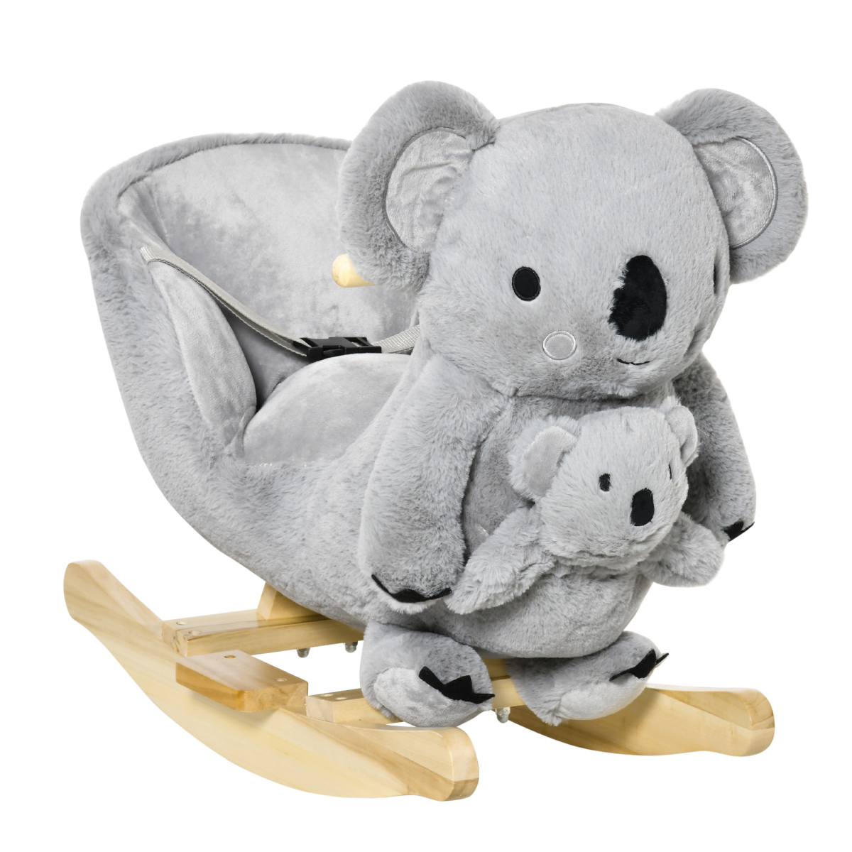 Kids Plush Ride-On Rocking Horse Koala-shaped Toy with Gloved Doll Grey