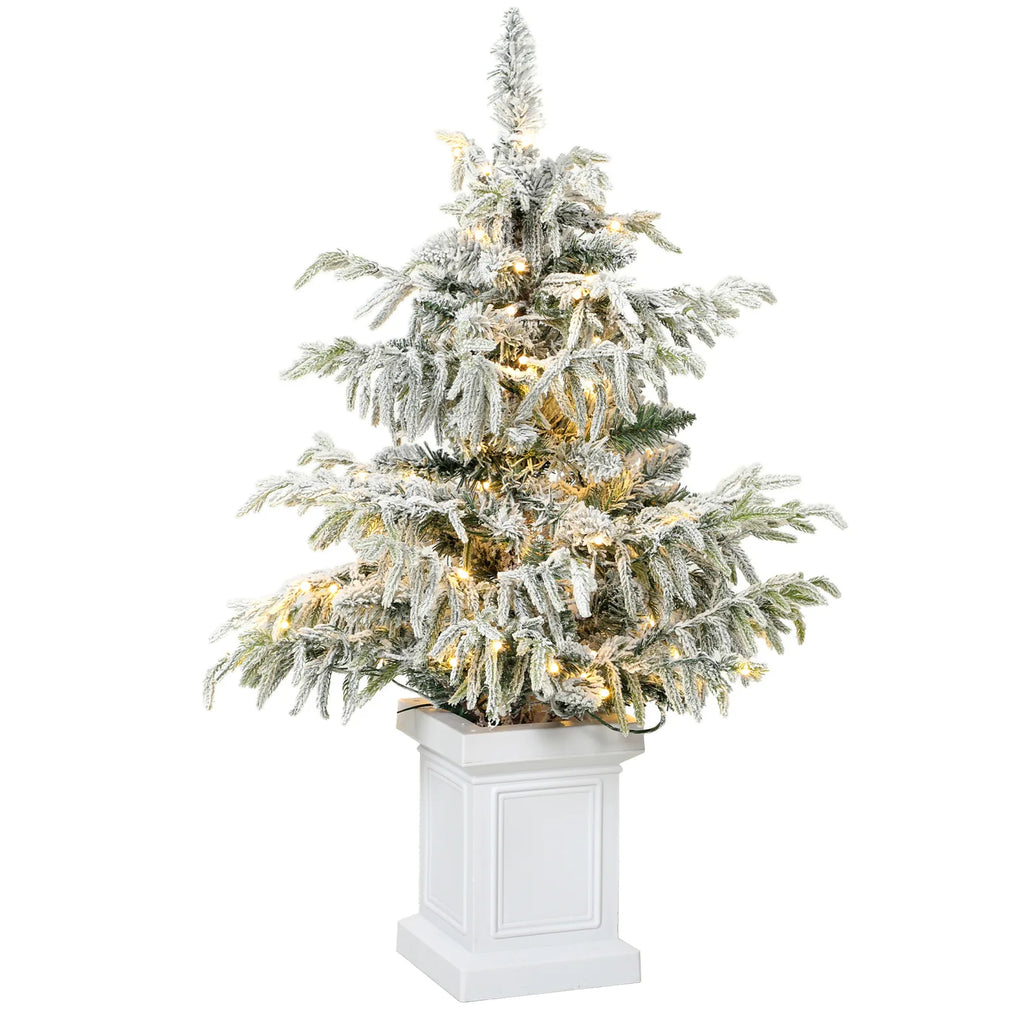 3ft Prelit Flocked Christmas Tree, Artificial Snow Flocked Spruce with 100 Warm White LED Lights, 8 Modes, Green