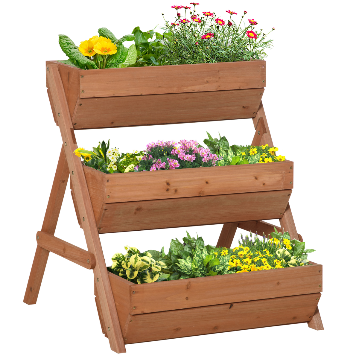 Outsunny Three-Tier Wooden Raised Garden Bed — Brown