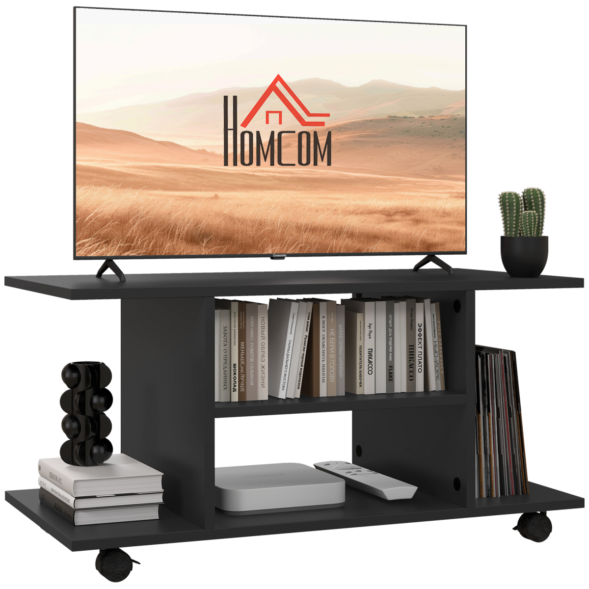 Mobile TV Stand Bookshelves in Black