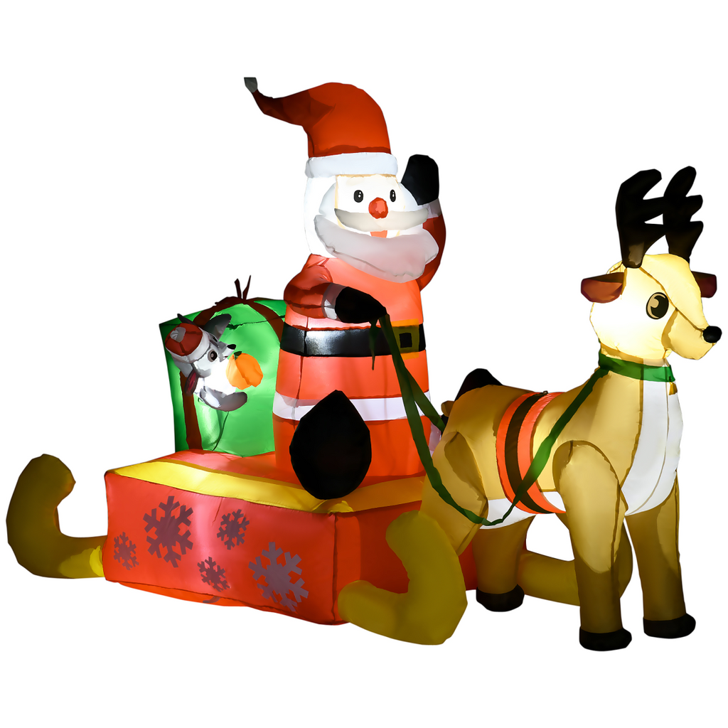 4ft Christmas Inflatable Santa Claus Sledge Sleigh Reindeer Blow Up Xmas Garden