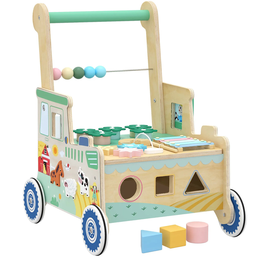 AIYAPLAY Wooden Baby Walker for 1-3 Year, Montessori Inspired Push Along Walker Toys, Multifunctional Activity Centre