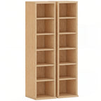Set of 2 CD Media Display Shelf Unit Tower Rack with Adjustable Shelves, Natural