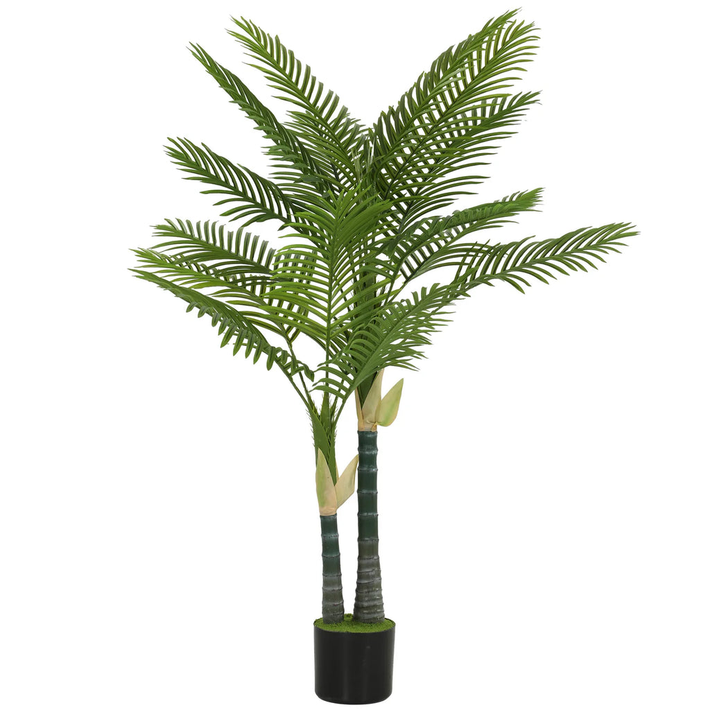 Artificial Palm Tree with 16 PEVA Leaves, 150cm Decorative Artificial Plant with Pot and Moss Effect, Green