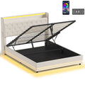 5ft King Bed Frame with Headboard, Platform Bed Frame with Hydraulic Storage, LED Lights and Charging Station, White